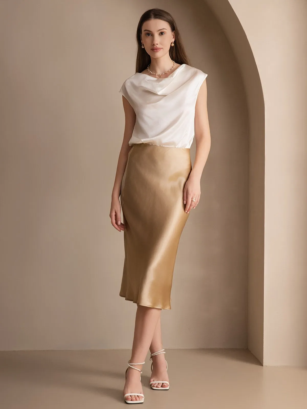 19Momme Silk Cowl Neck Sleeveless Top