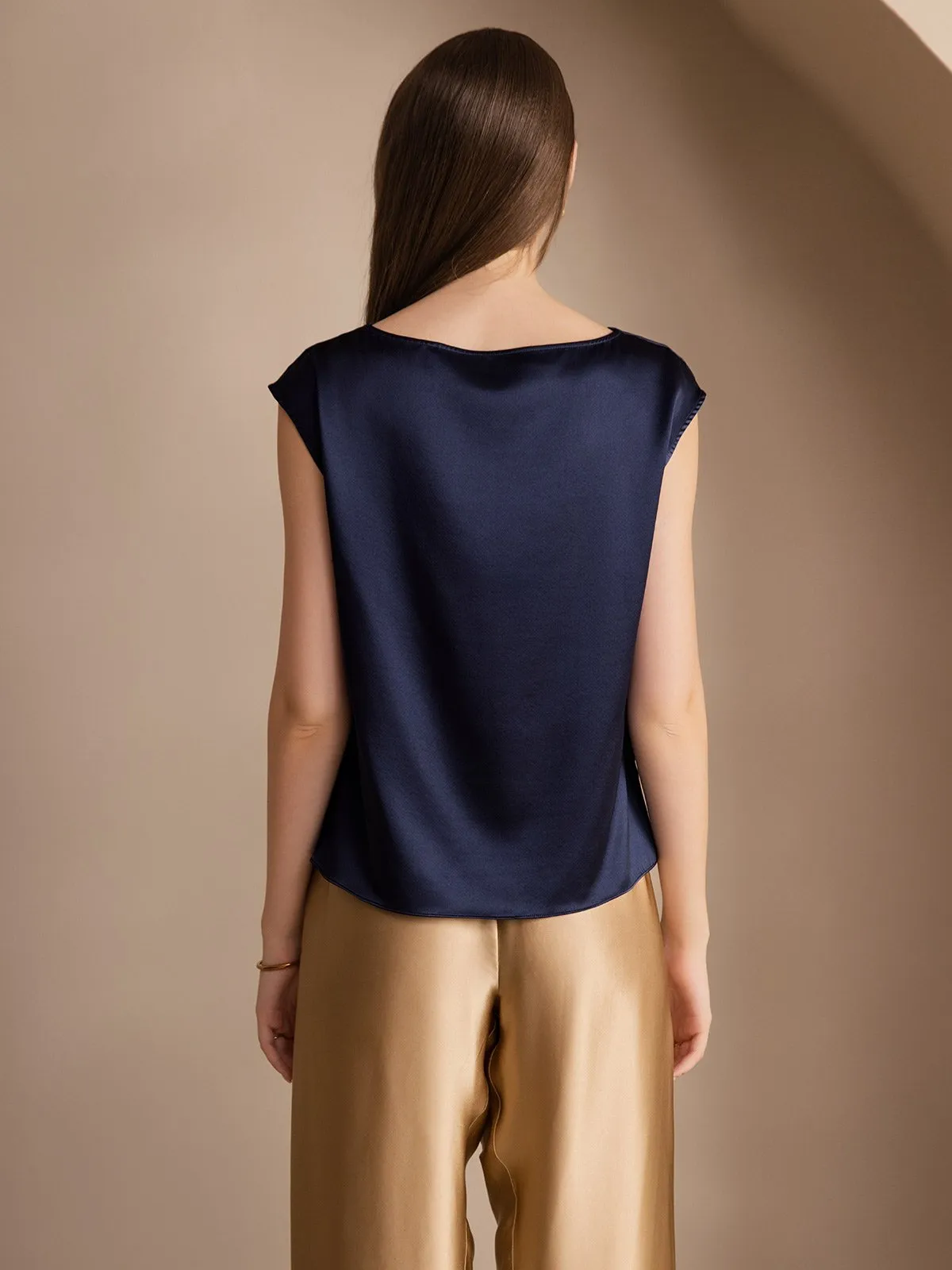 19Momme Silk Cowl Neck Sleeveless Top