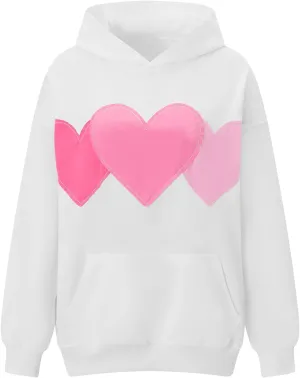 Argeousgor Women's Fall Loose Hoodies Heart Applique Long Sleeve Hood Pullover with Kangaroo Pocket