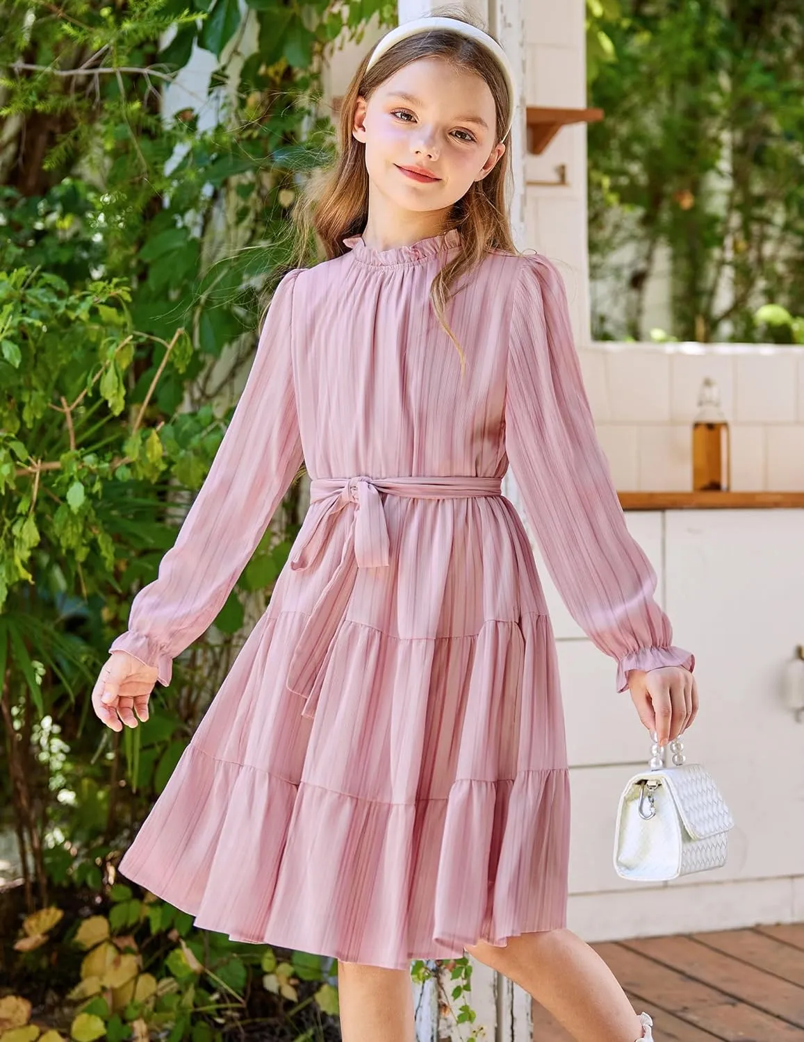 Arshiner Girls Long Sleeve Dress Party Midi Tiered Flowy Swing Dresses