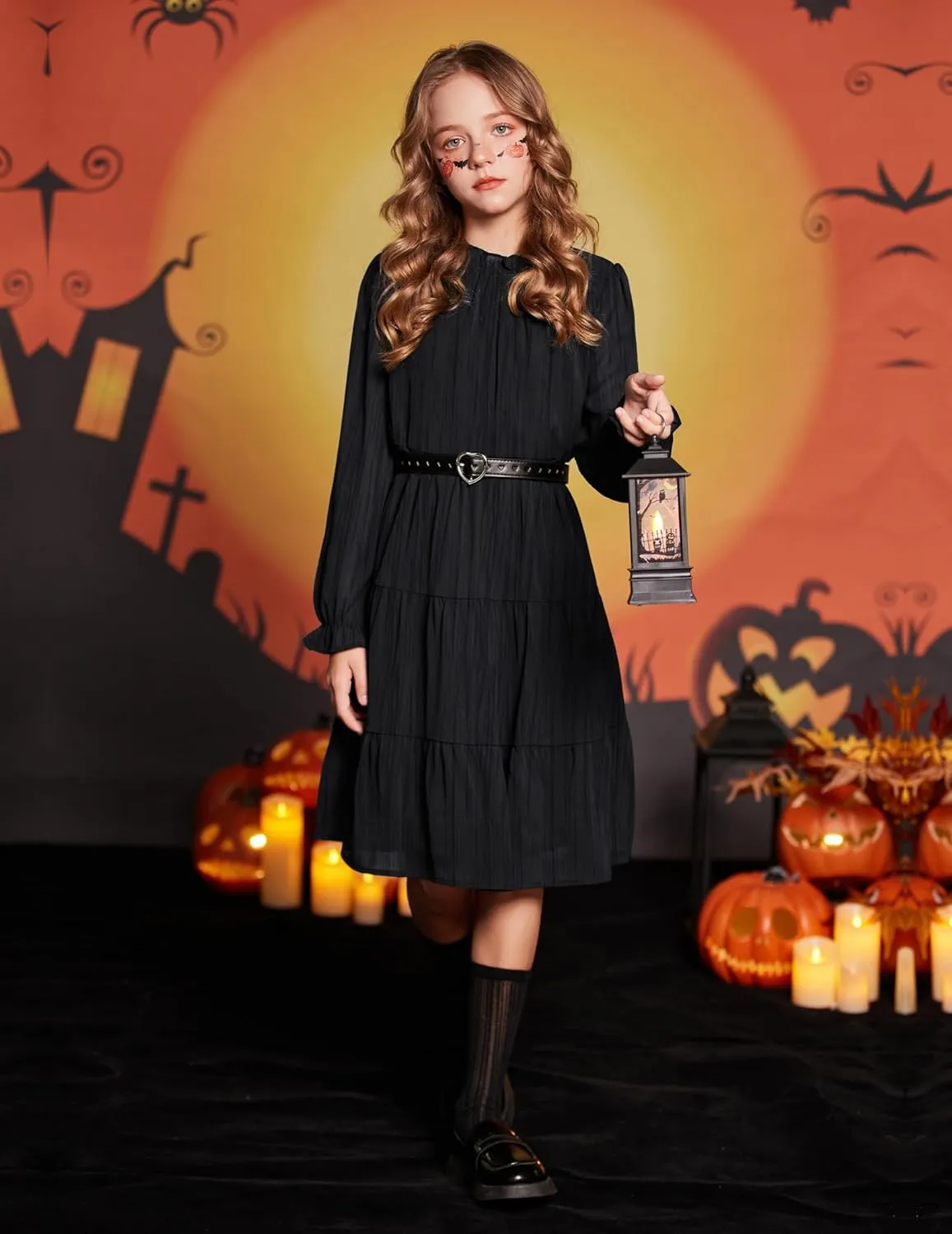Arshiner Girls Long Sleeve Dress Party Midi Tiered Flowy Swing Dresses