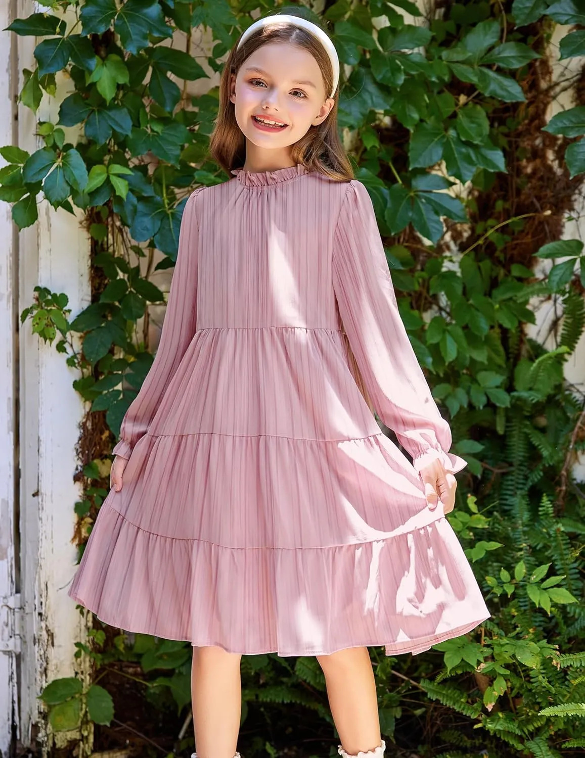 Arshiner Girls Long Sleeve Dress Party Midi Tiered Flowy Swing Dresses
