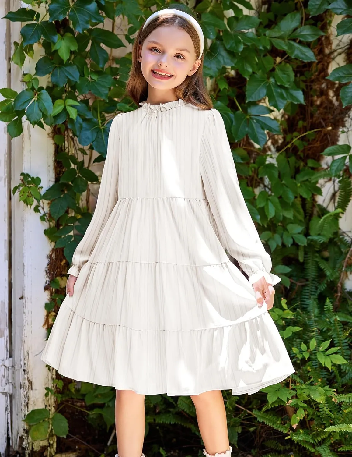 Arshiner Girls Long Sleeve Dress Party Midi Tiered Flowy Swing Dresses