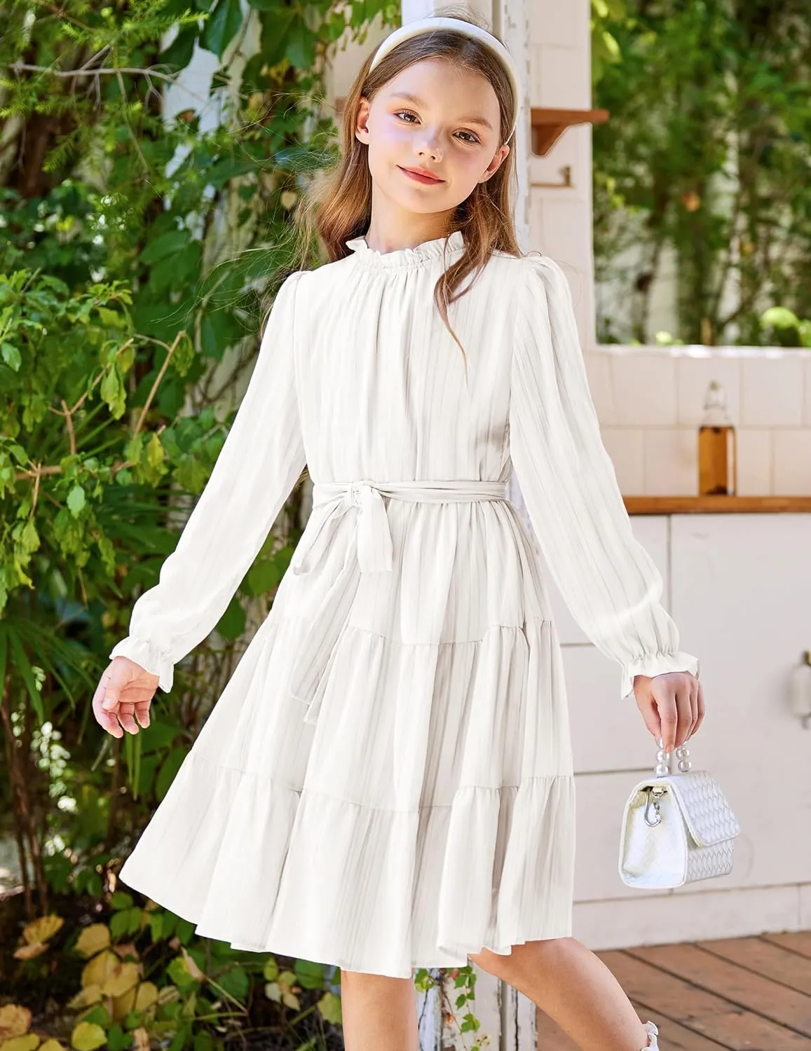 Arshiner Girls Long Sleeve Dress Party Midi Tiered Flowy Swing Dresses
