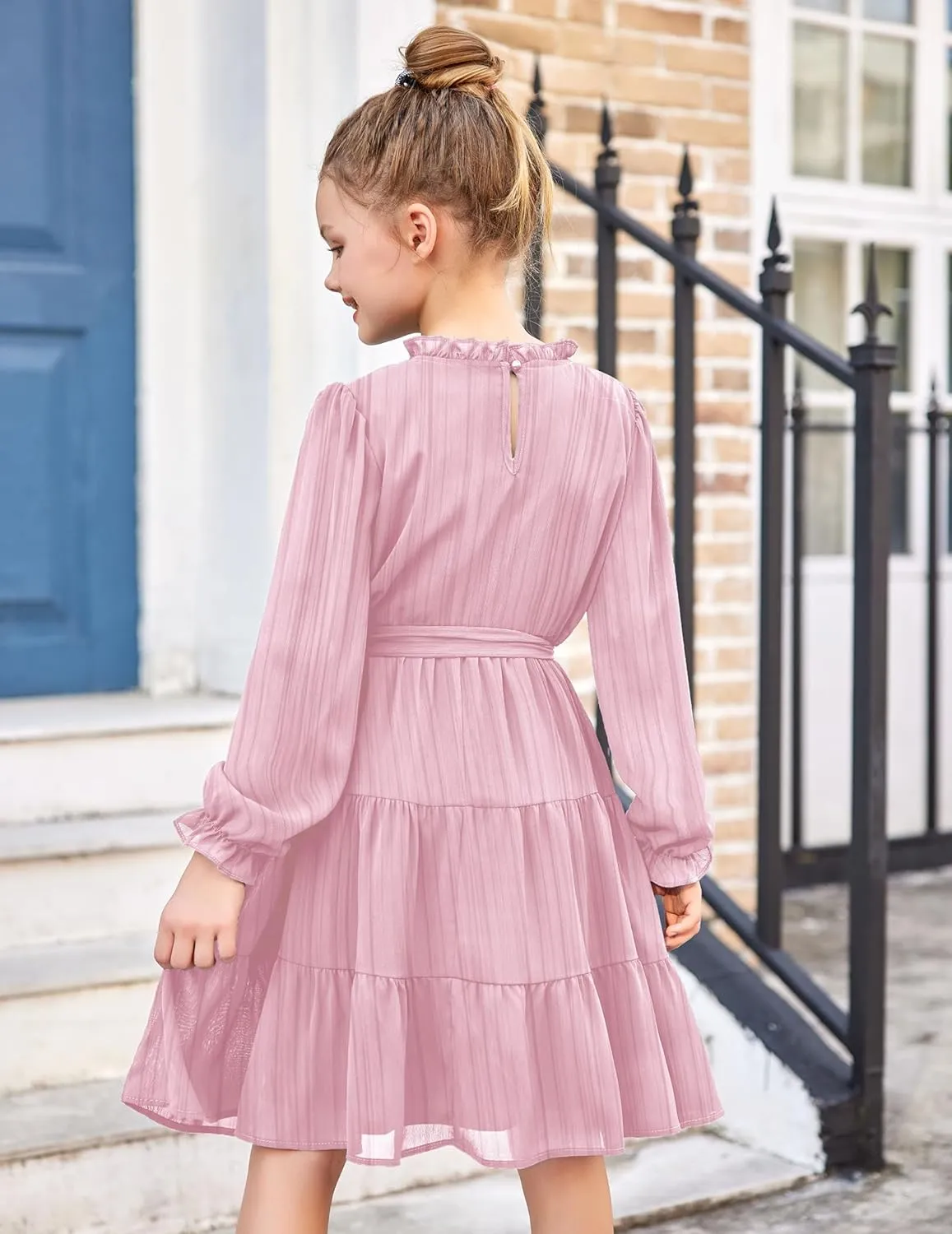Arshiner Girls Long Sleeve Dress Party Midi Tiered Flowy Swing Dresses