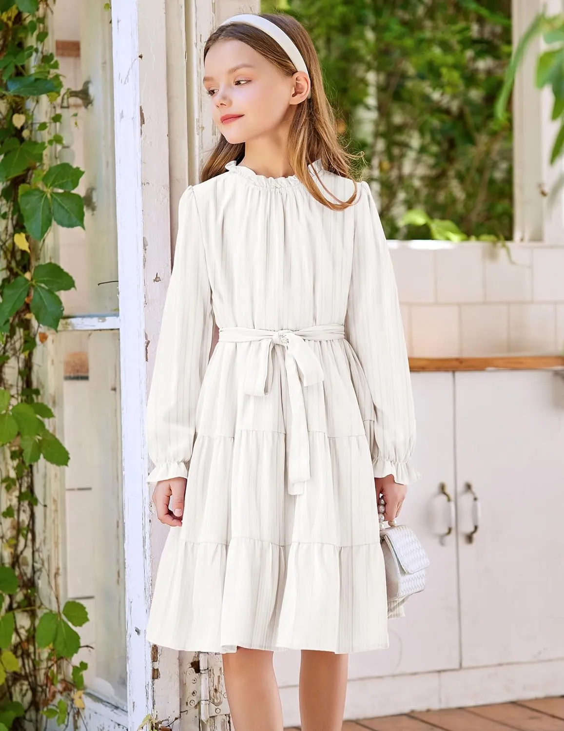 Arshiner Girls Long Sleeve Dress Party Midi Tiered Flowy Swing Dresses