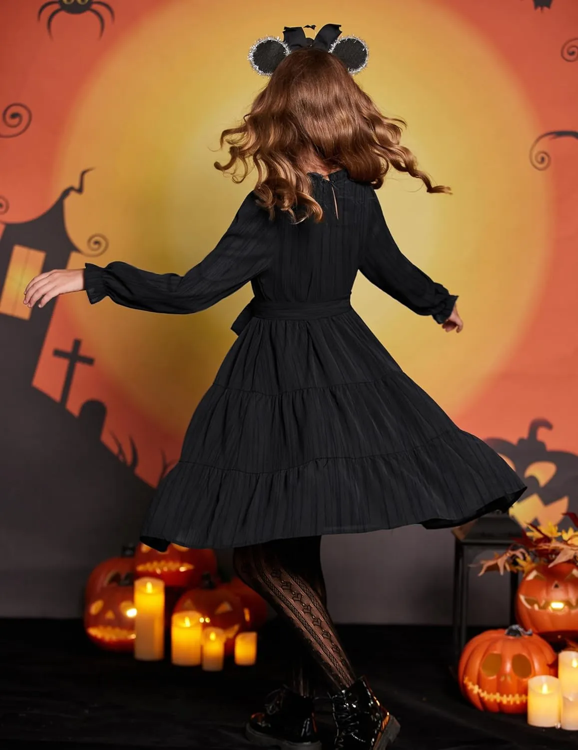 Arshiner Girls Long Sleeve Dress Party Midi Tiered Flowy Swing Dresses