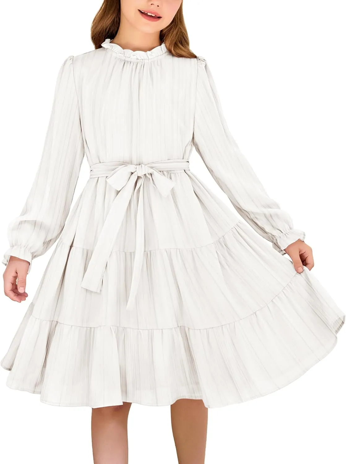 Arshiner Girls Long Sleeve Dress Party Midi Tiered Flowy Swing Dresses