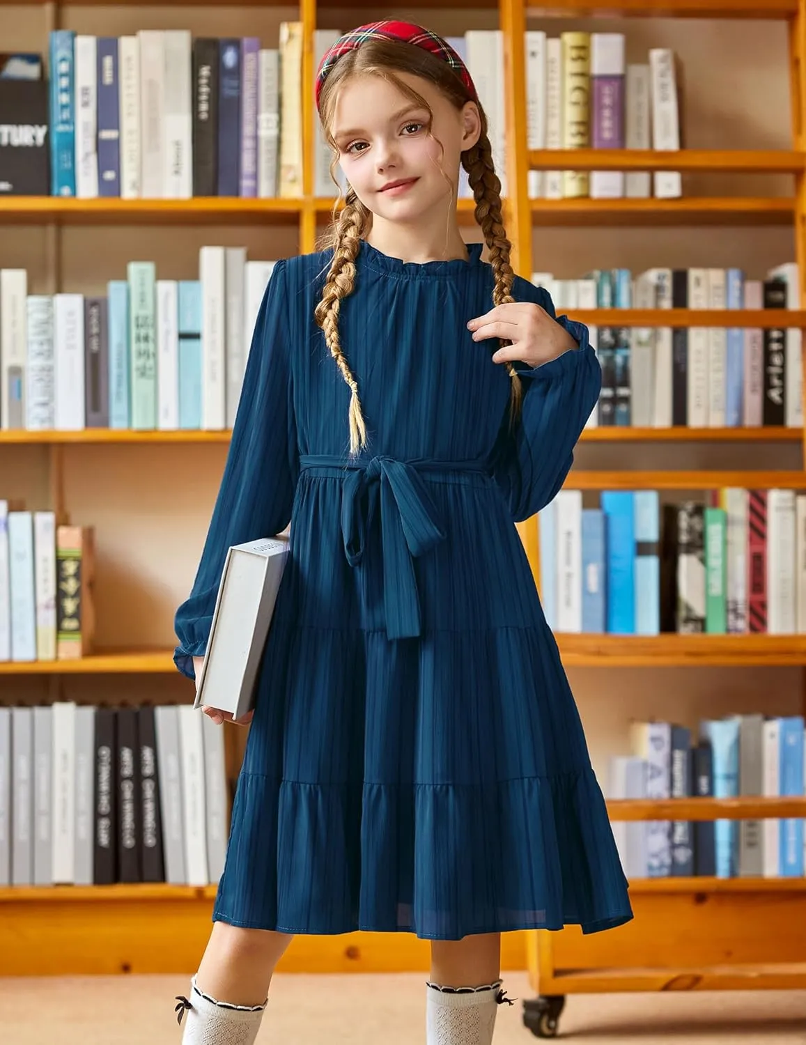 Arshiner Girls Long Sleeve Dress Party Midi Tiered Flowy Swing Dresses