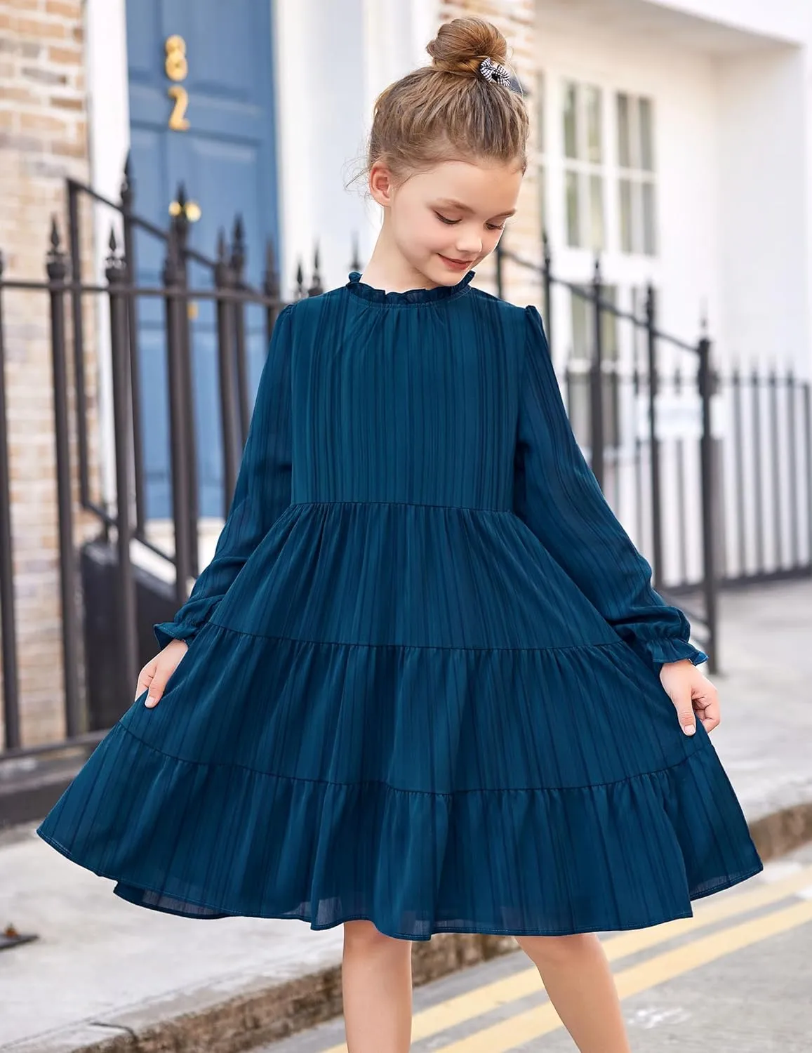 Arshiner Girls Long Sleeve Dress Party Midi Tiered Flowy Swing Dresses