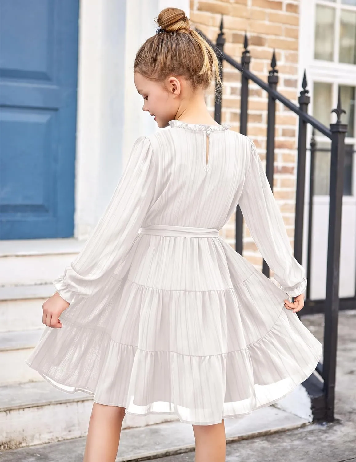 Arshiner Girls Long Sleeve Dress Party Midi Tiered Flowy Swing Dresses