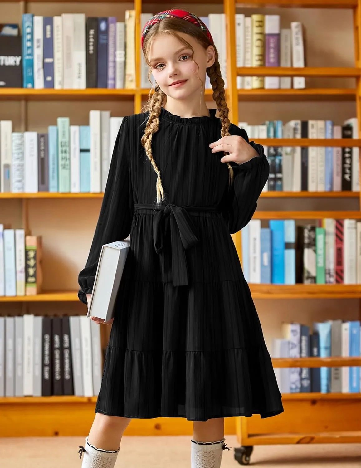 Arshiner Girls Long Sleeve Dress Party Midi Tiered Flowy Swing Dresses