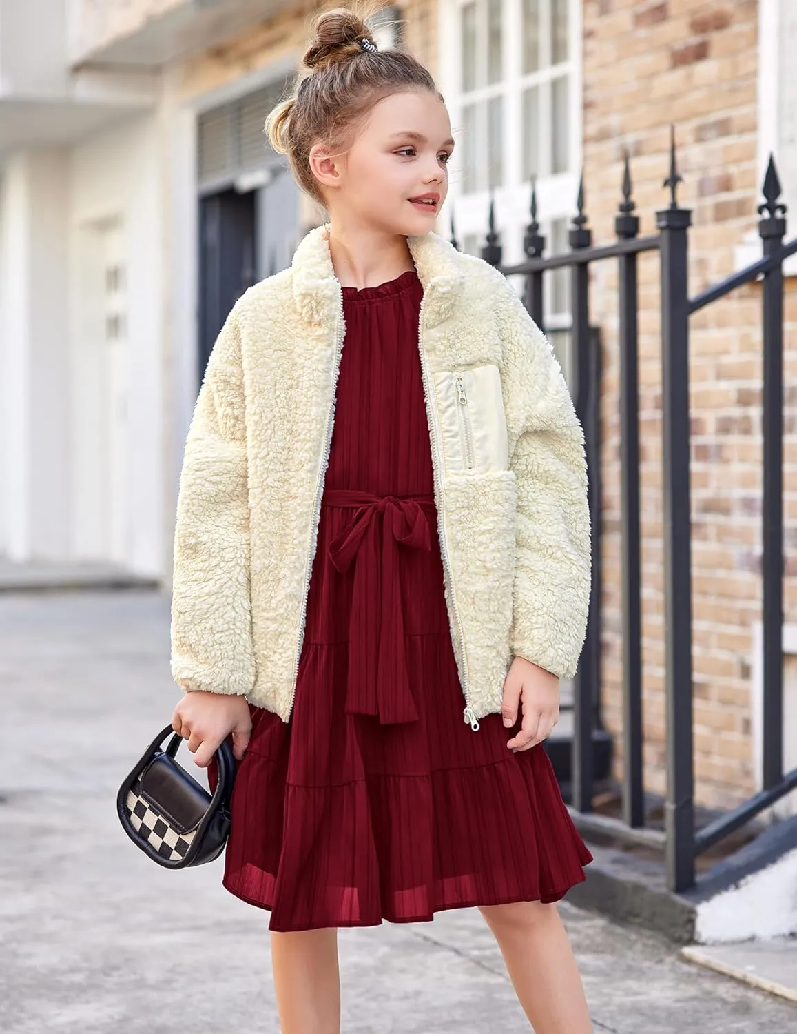 Arshiner Girls Long Sleeve Dress Party Midi Tiered Flowy Swing Dresses
