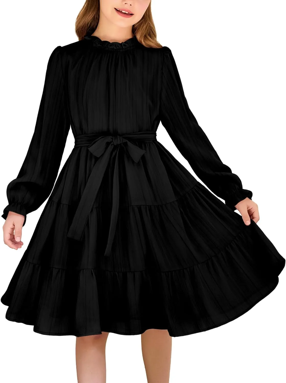 Arshiner Girls Long Sleeve Dress Party Midi Tiered Flowy Swing Dresses