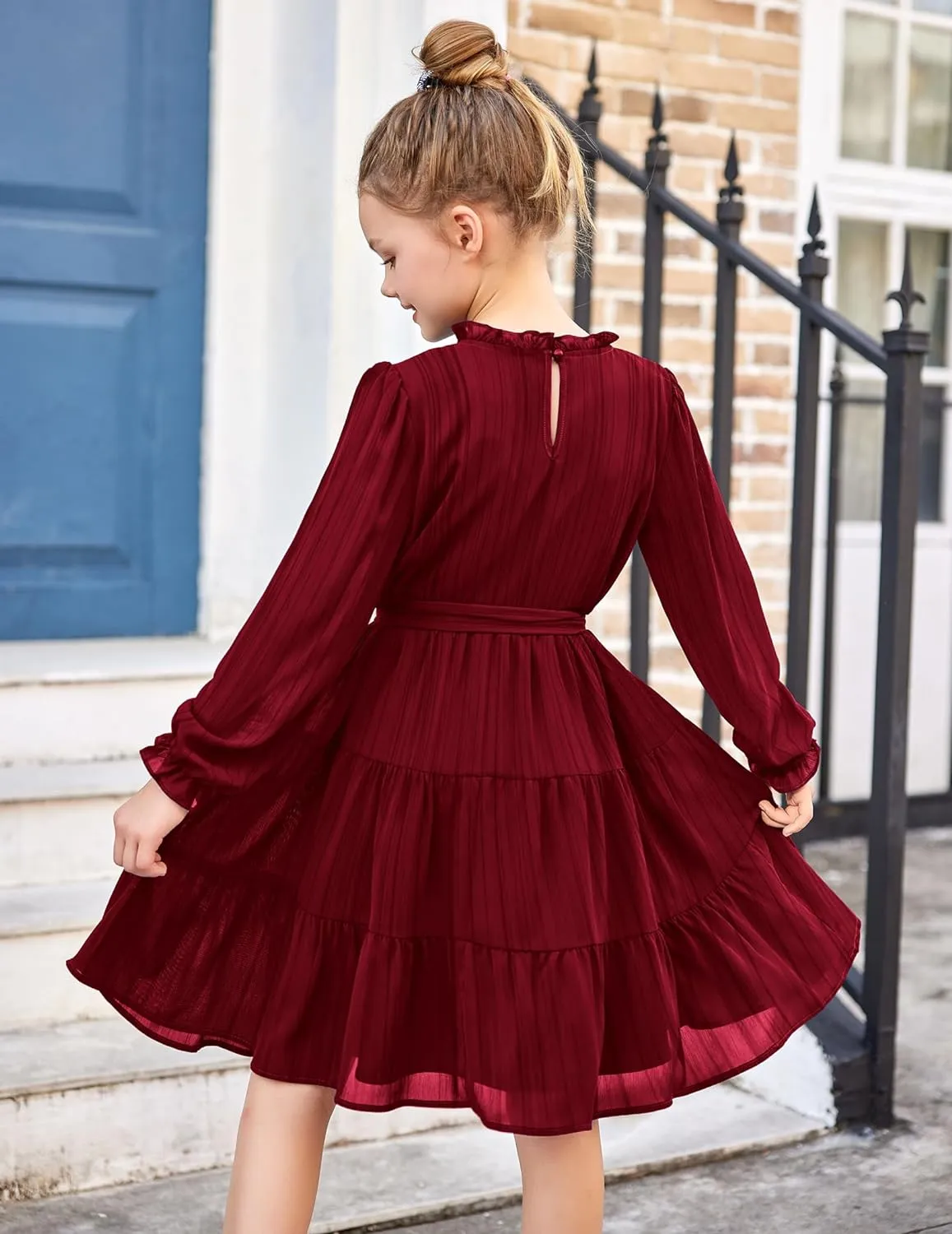 Arshiner Girls Long Sleeve Dress Party Midi Tiered Flowy Swing Dresses