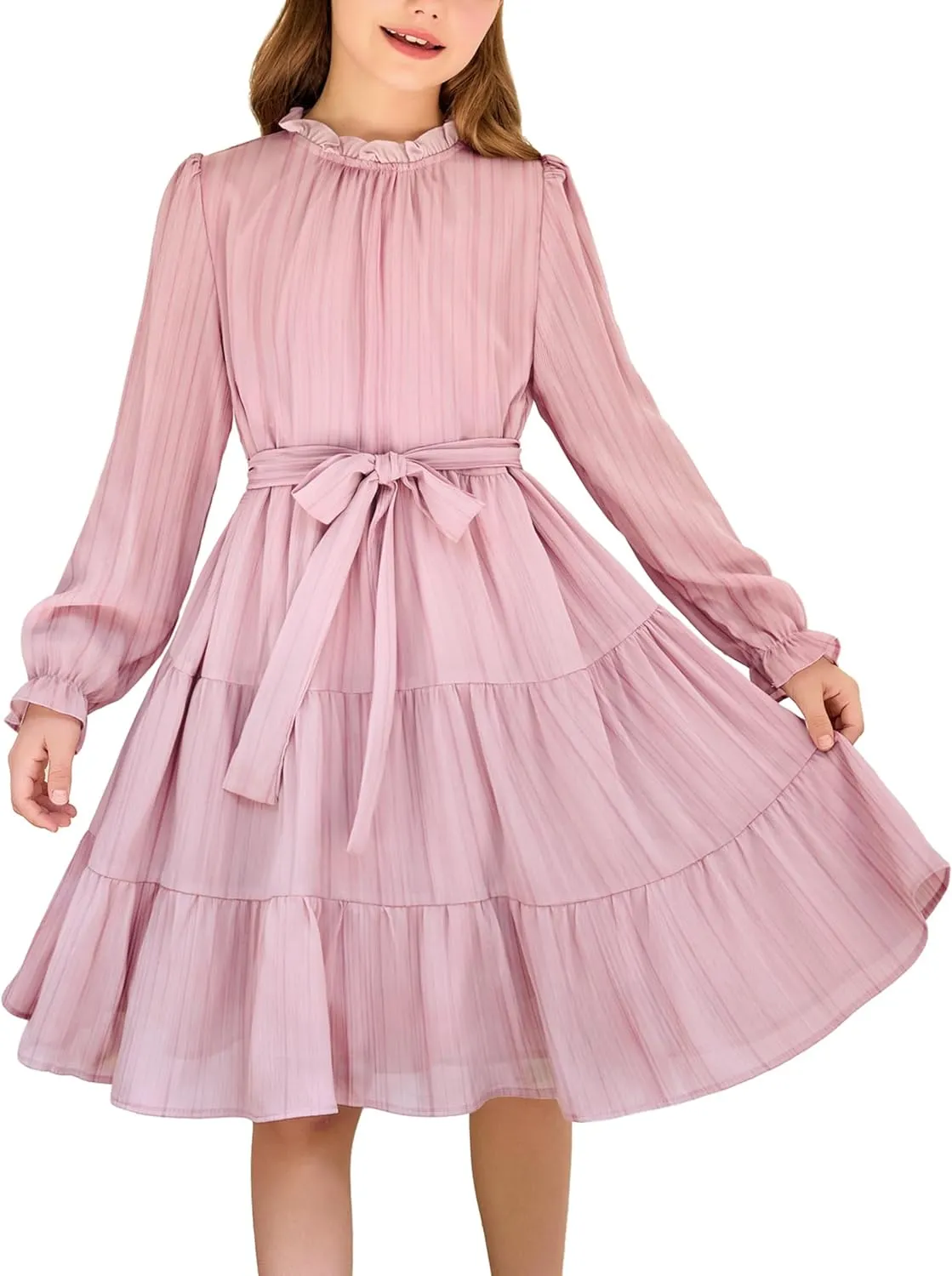 Arshiner Girls Long Sleeve Dress Party Midi Tiered Flowy Swing Dresses
