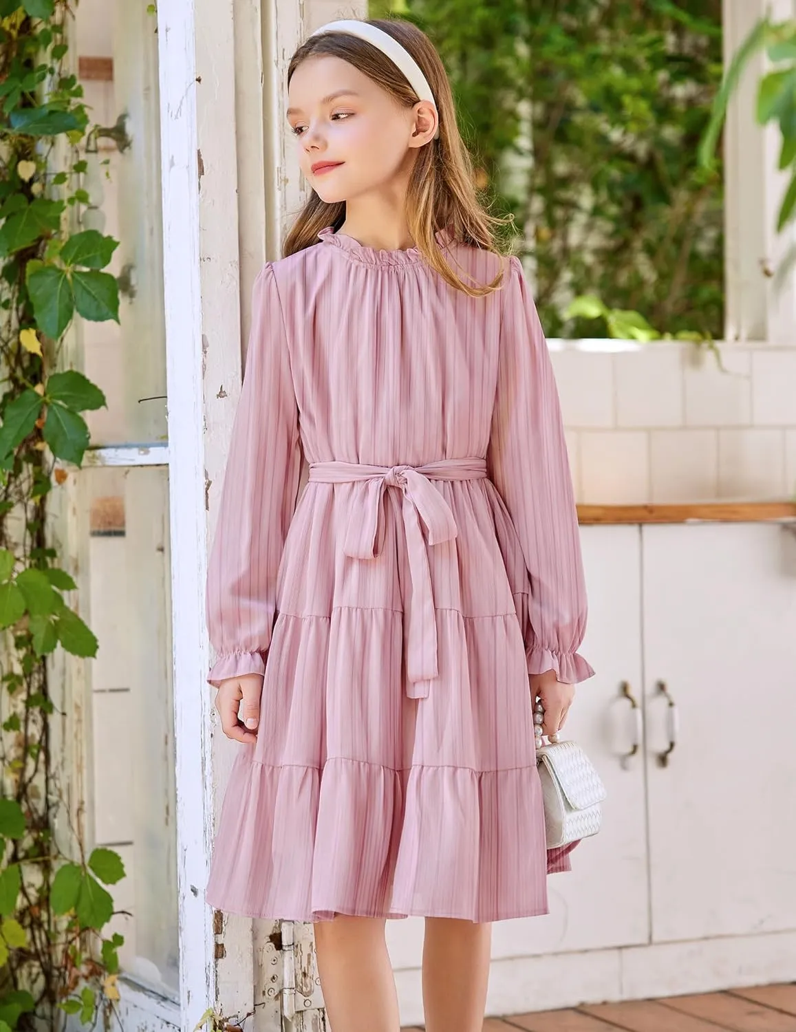 Arshiner Girls Long Sleeve Dress Party Midi Tiered Flowy Swing Dresses