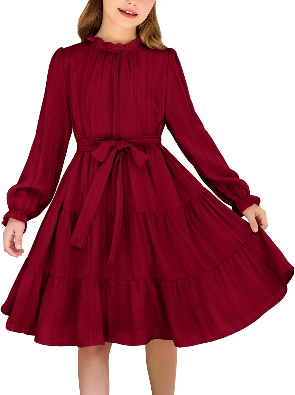 Arshiner Girls Long Sleeve Dress Party Midi Tiered Flowy Swing Dresses