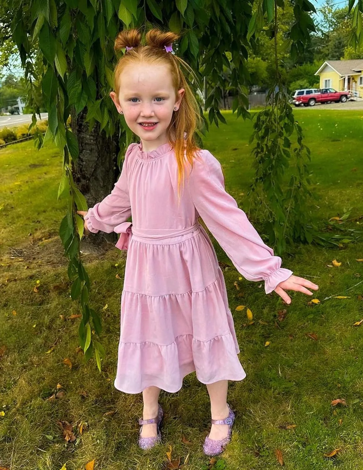 Arshiner Girls Long Sleeve Dress Party Midi Tiered Flowy Swing Dresses