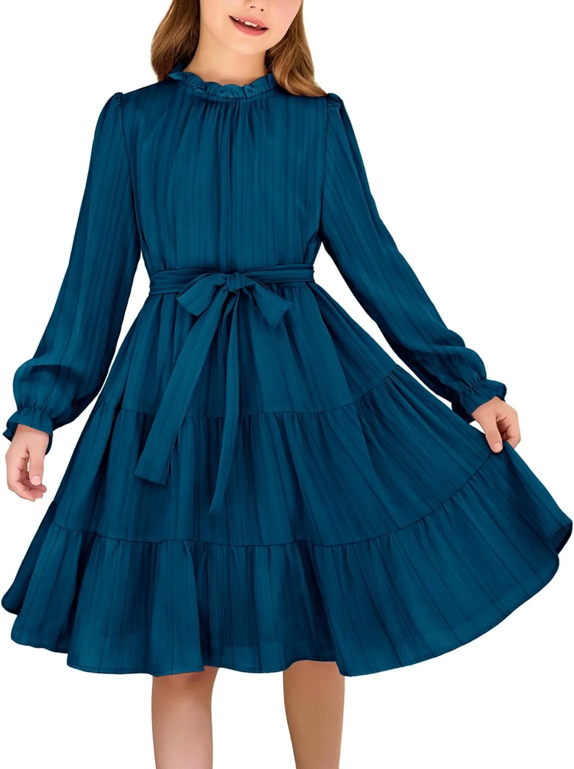 Arshiner Girls Long Sleeve Dress Party Midi Tiered Flowy Swing Dresses