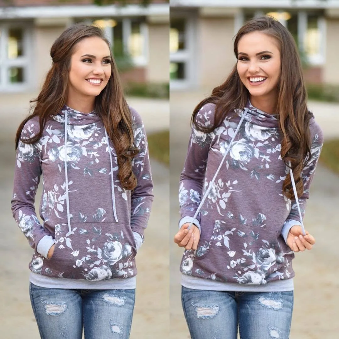 Barlver Women's Casual Hoodies Long Sleeve Sweatshirts Cowl Neck Drawstring Hooded Pullover Top with Pockets
