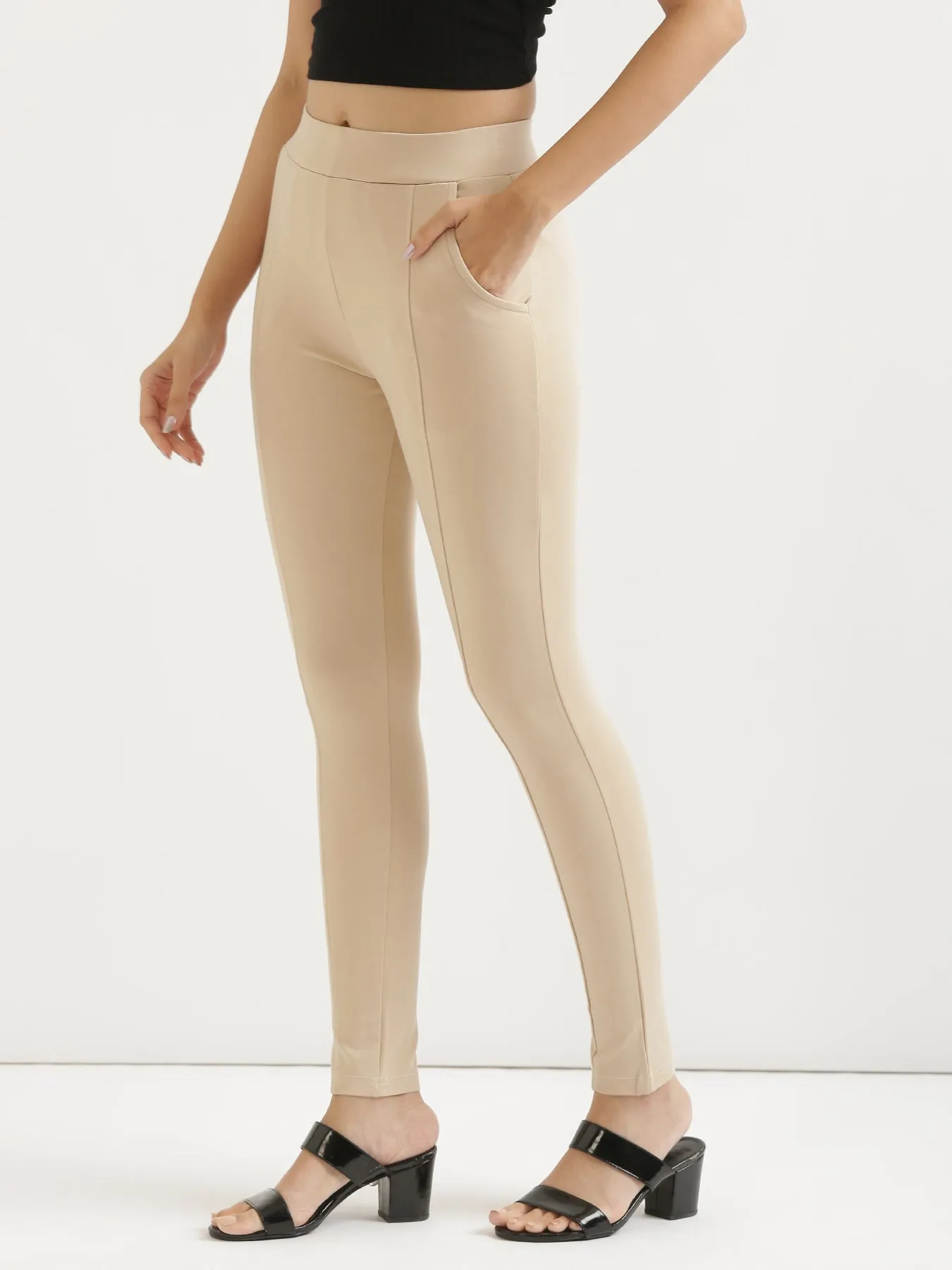 Beige 4-Way Stretchable Pants
