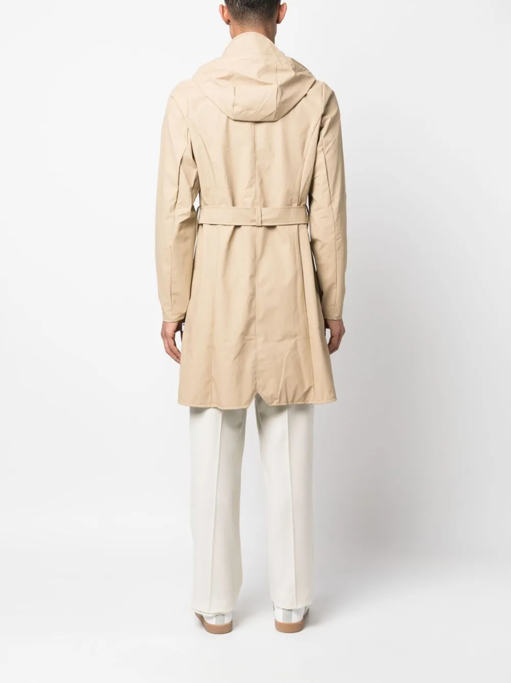 belted hooded raincoat