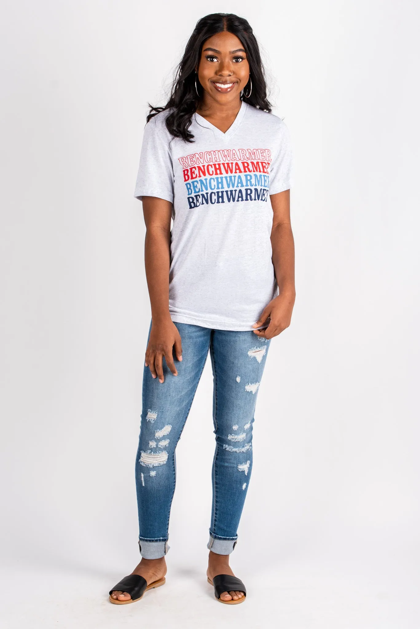 Benchwarmer unisex short sleeve v-neck t-shirt white fleck
