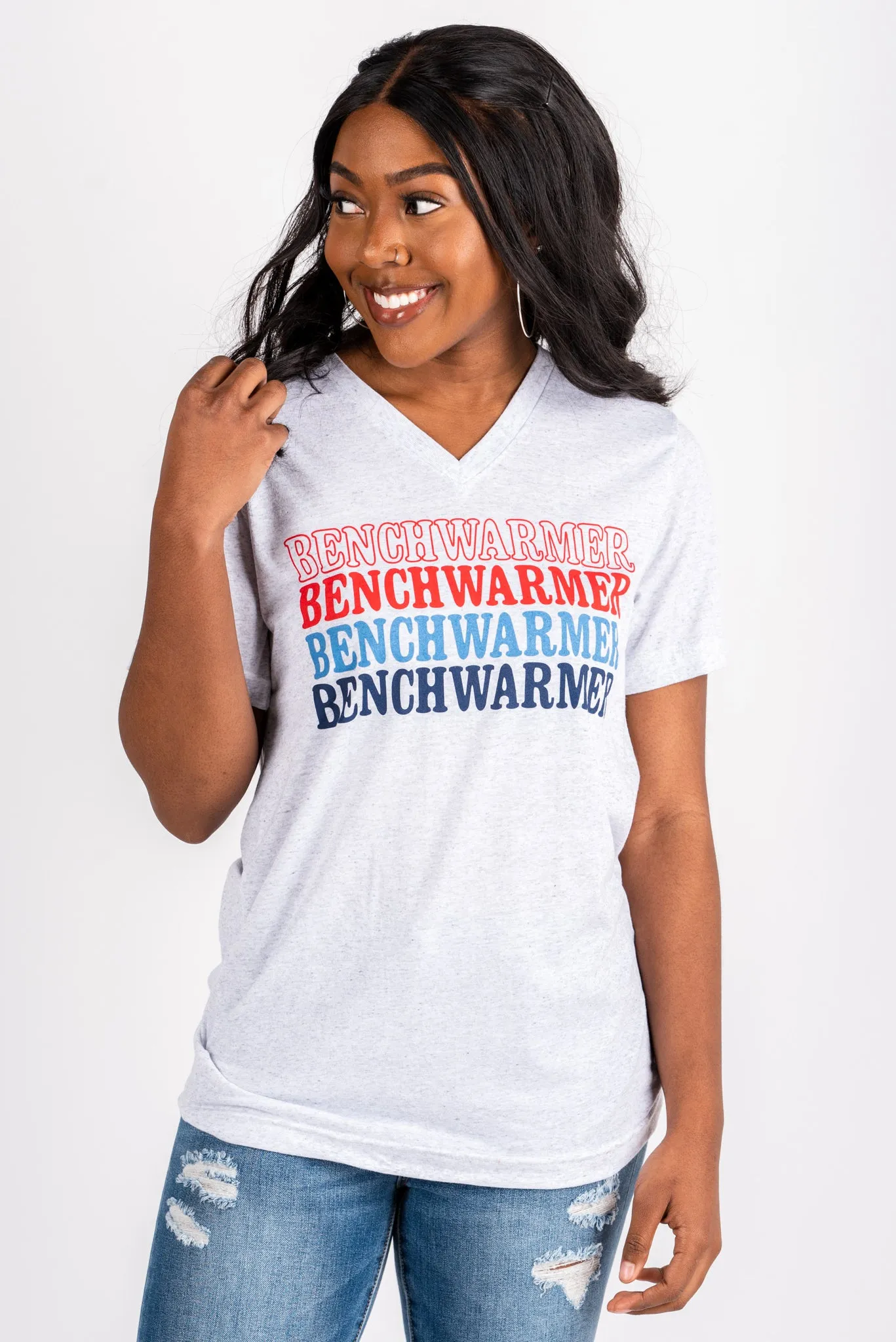 Benchwarmer unisex short sleeve v-neck t-shirt white fleck