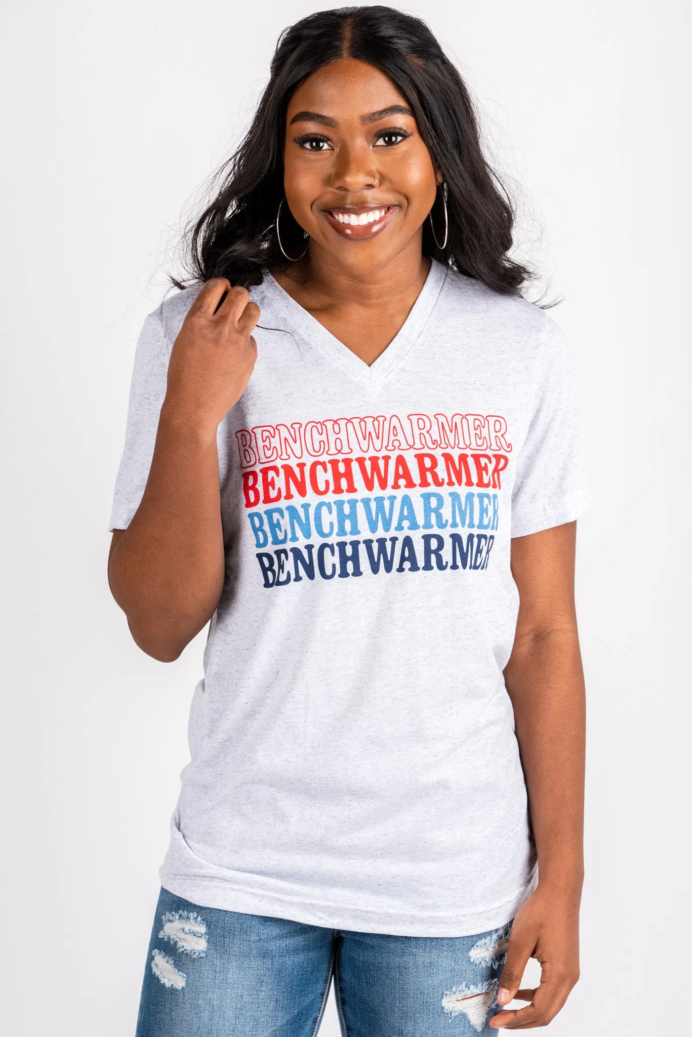 Benchwarmer unisex short sleeve v-neck t-shirt white fleck