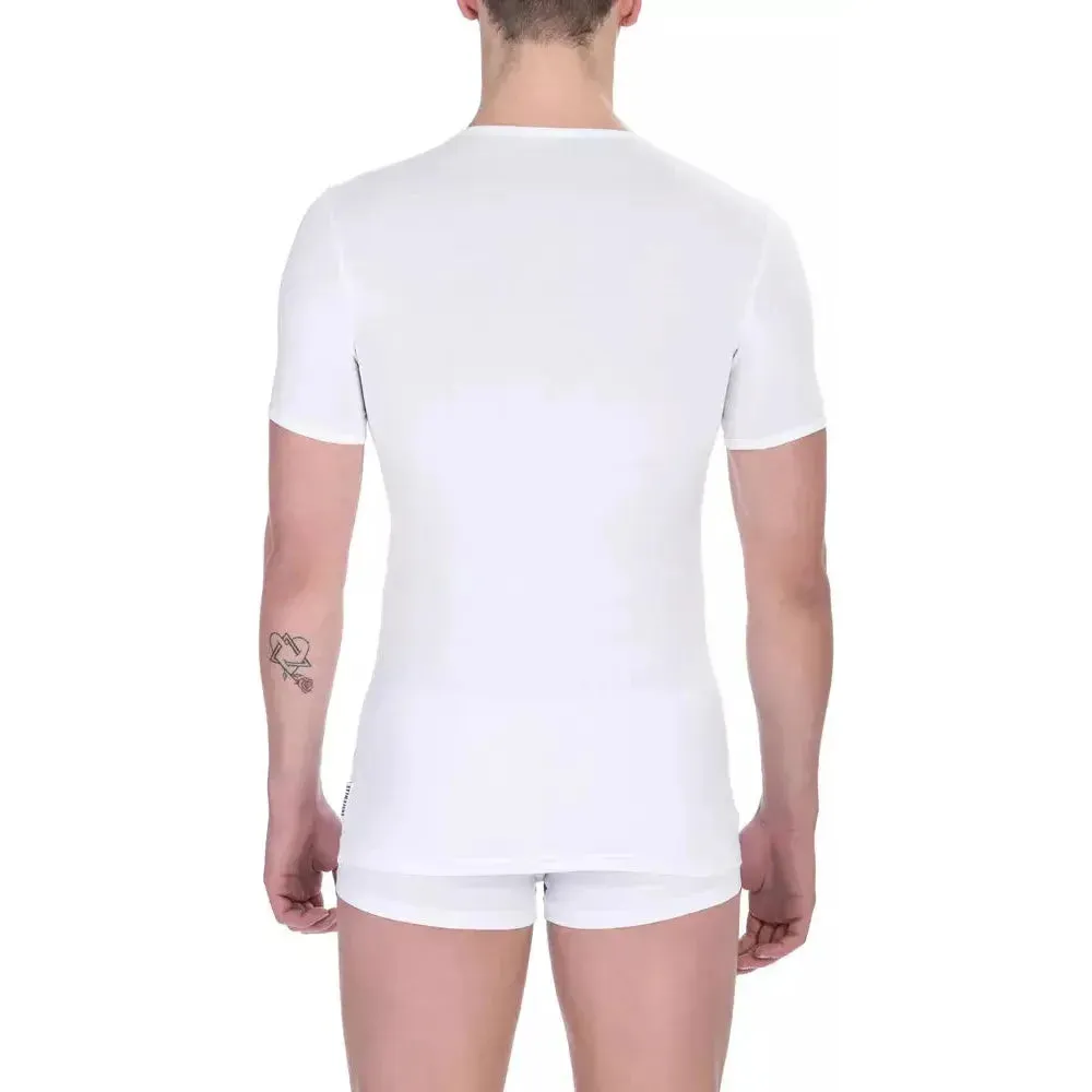 Bikkembergs White Cotton Men's V-Neck T-Shirt