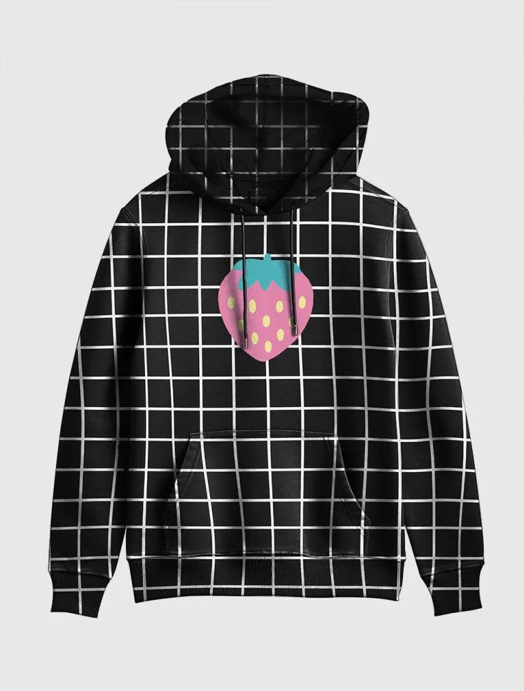Black Grid Strawberry Kawaii Hoodie