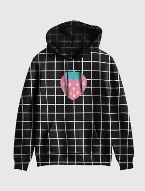 Black Grid Strawberry Kawaii Hoodie
