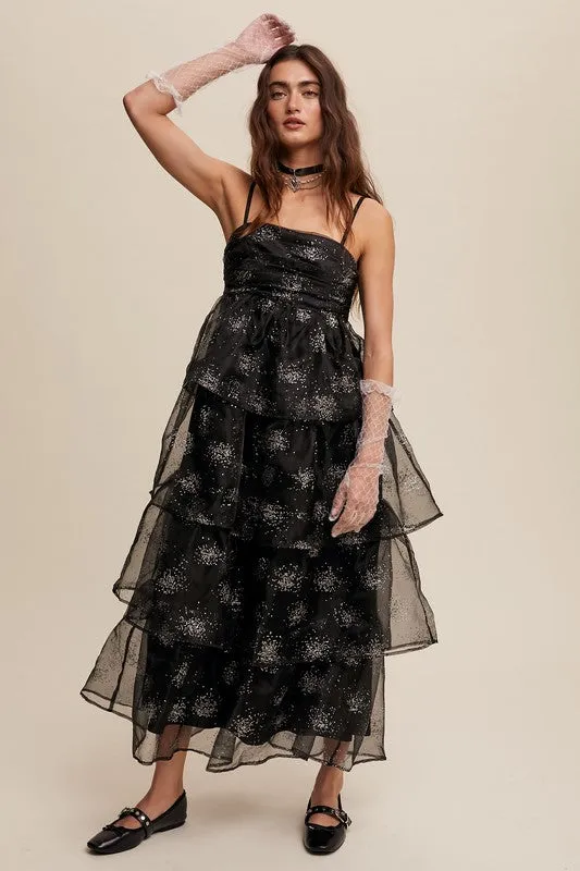 Black Layered Glitter Tulle Dress