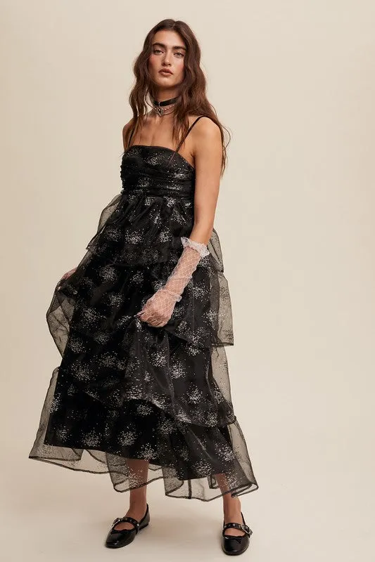 Black Layered Glitter Tulle Dress