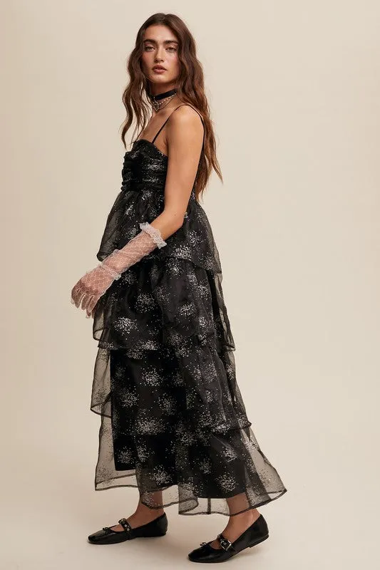 Black Layered Glitter Tulle Dress