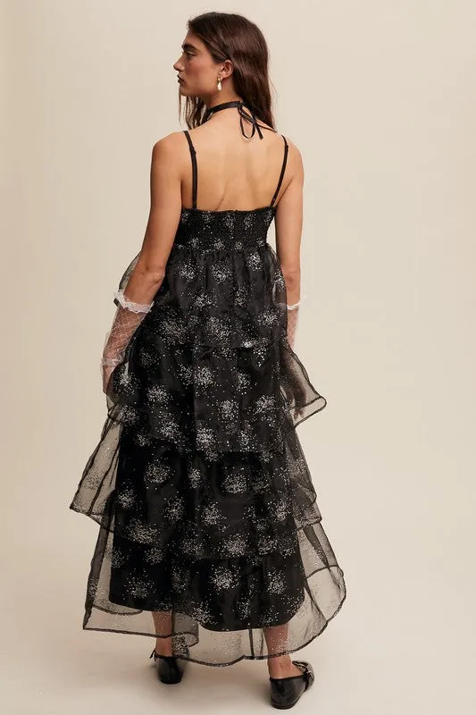 Black Layered Glitter Tulle Dress
