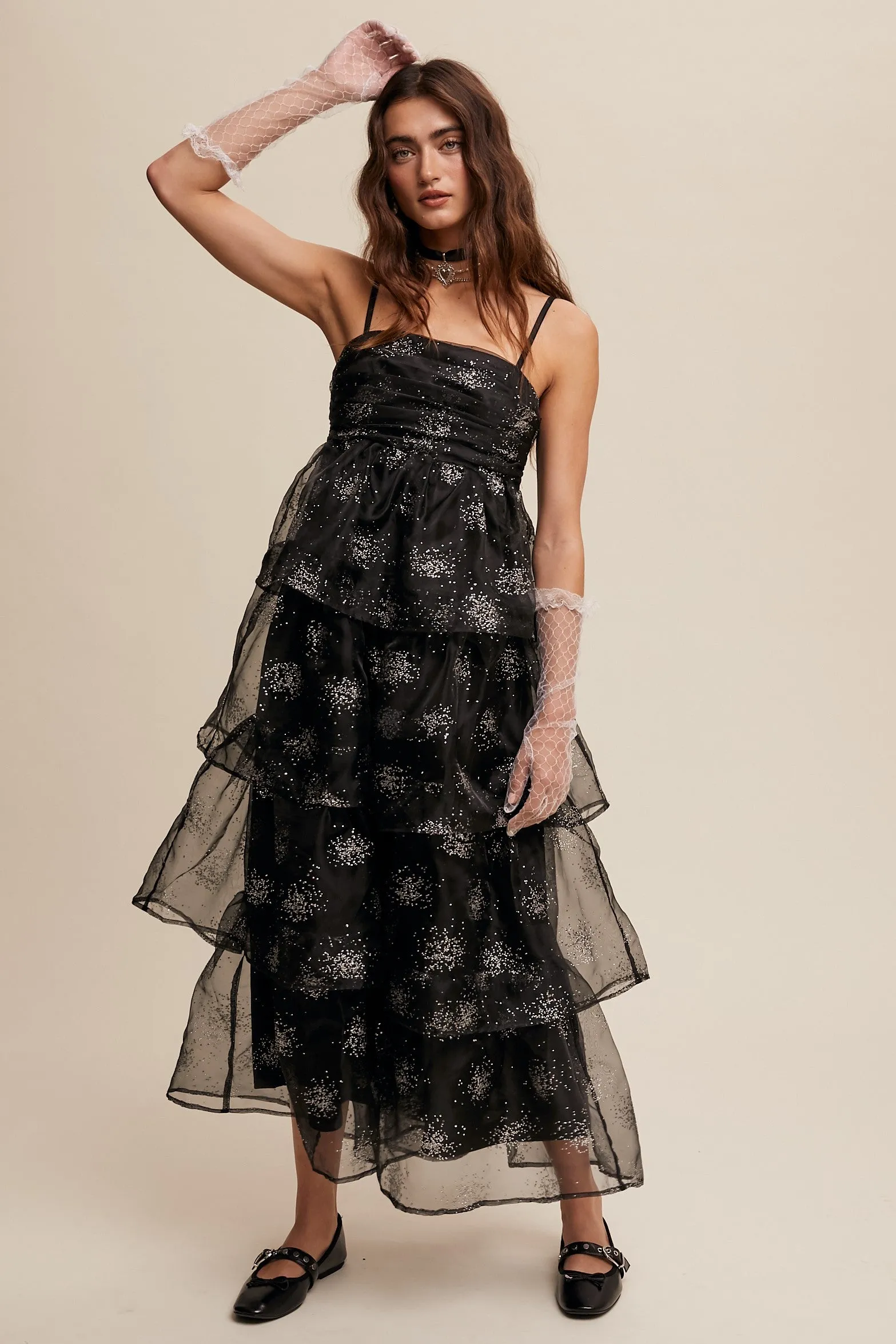 Black Layered Glitter Tulle Dress