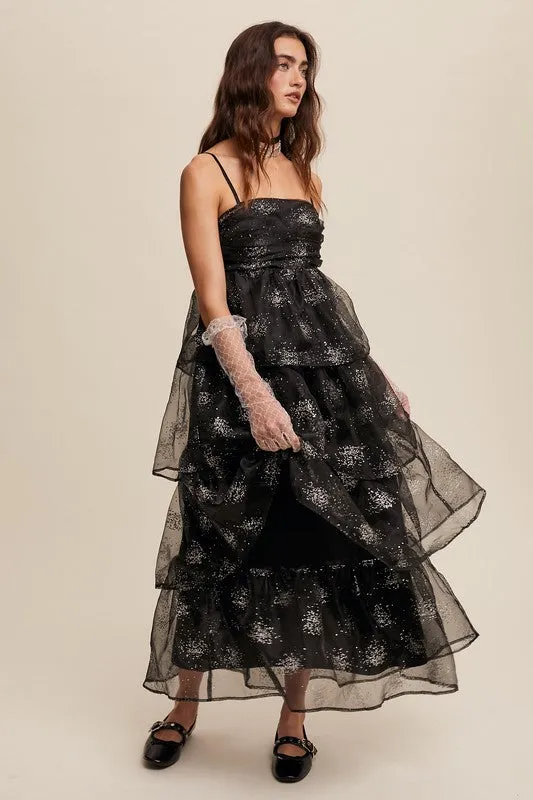 Black Layered Glitter Tulle Dress