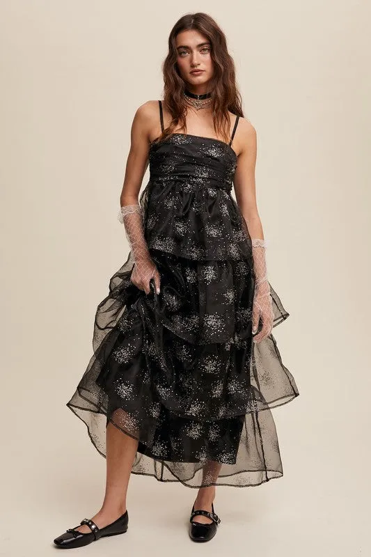 Black Layered Glitter Tulle Dress