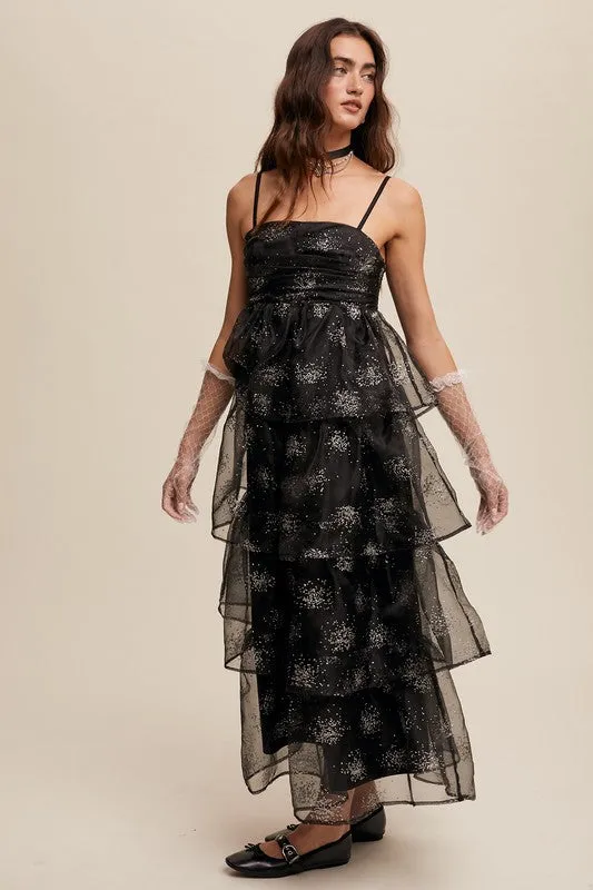 Black Layered Glitter Tulle Dress