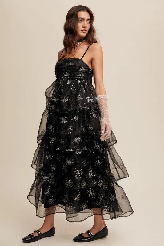 Black Layered Glitter Tulle Dress