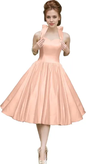 Bow Tie Halter Short Prom Dress Ball Gown Tea Length Sweetheart Wedding Dresses for Bride A Line Midi Bridal Gowns