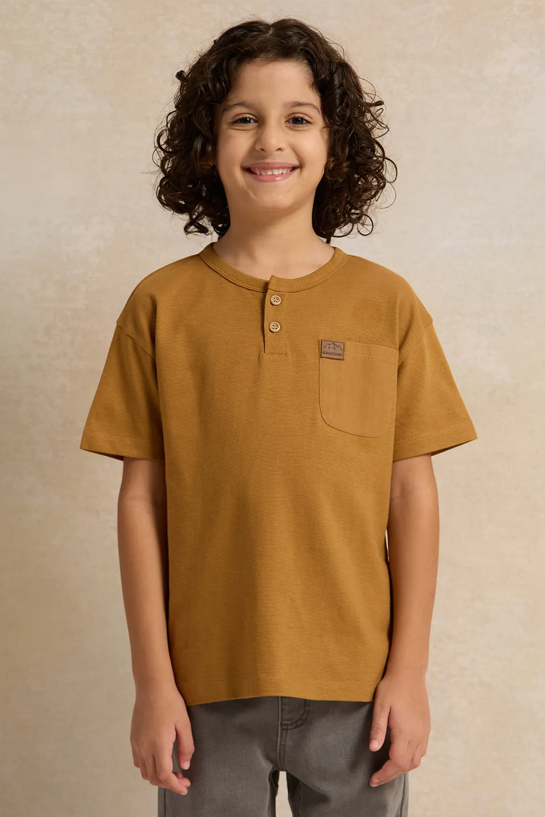 Boys Brown Solid Short sleeve T-shirt