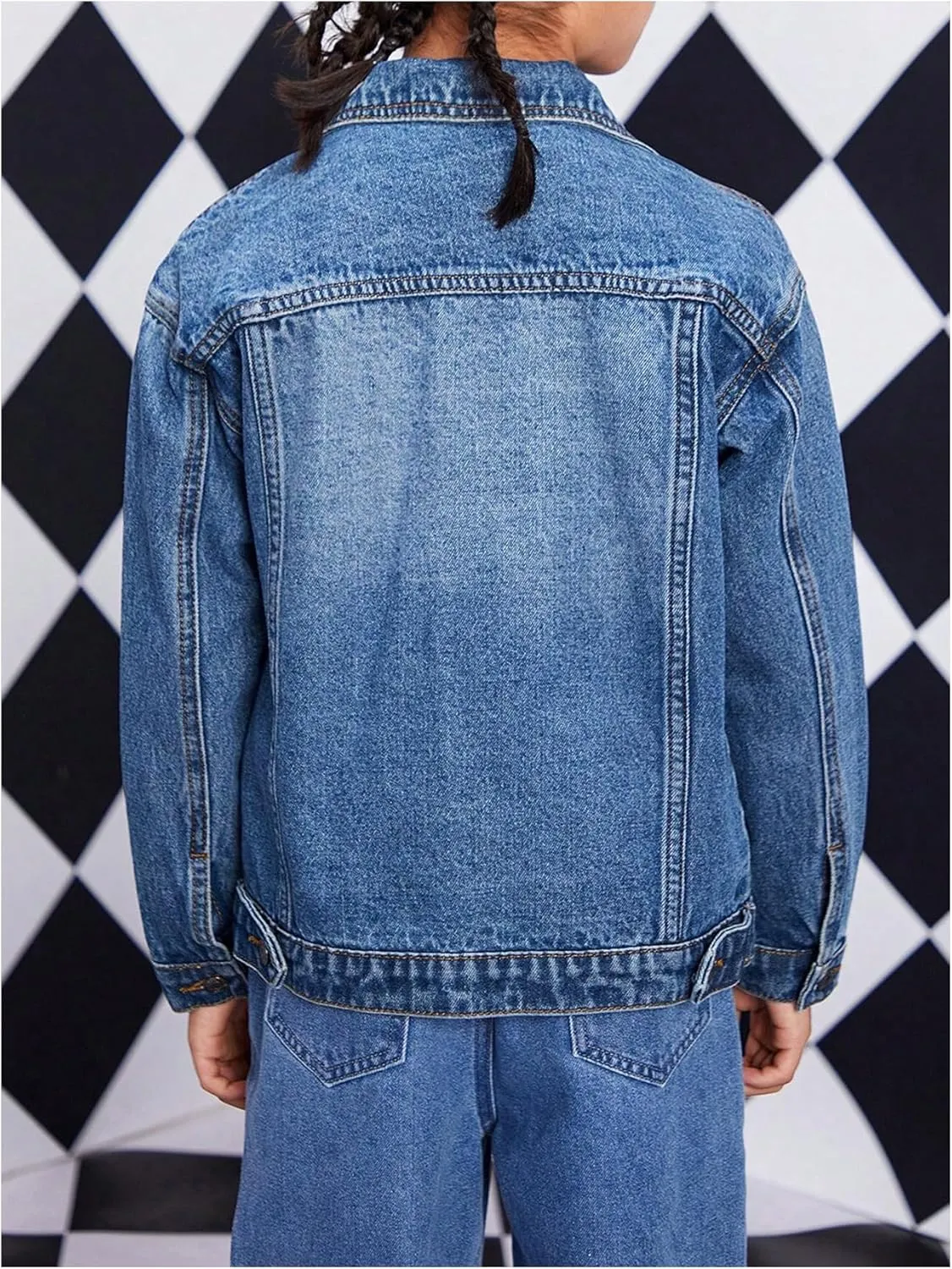 Boy's Denim Jacket Ripped Long Sleeve Button Down Jeans Jacket with Pocket