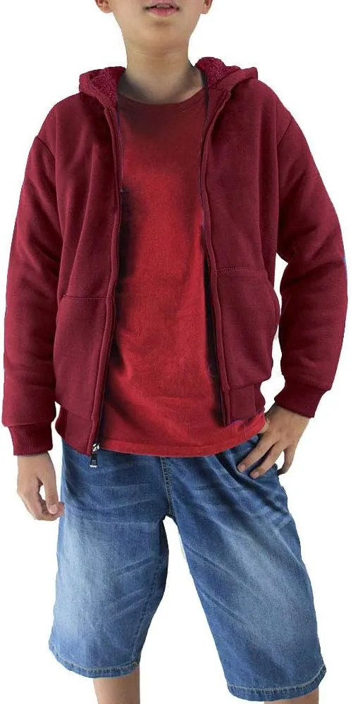 Boys Hoodies Full Zip Up Sherpa Lined Fleece Lined Athletic Youth Kids Sweatshirts,Size 8-16