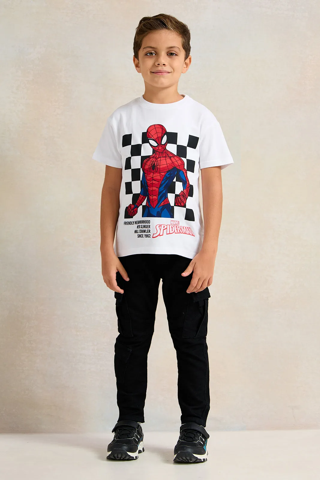 Boys White Printed Short sleeve T-shirt