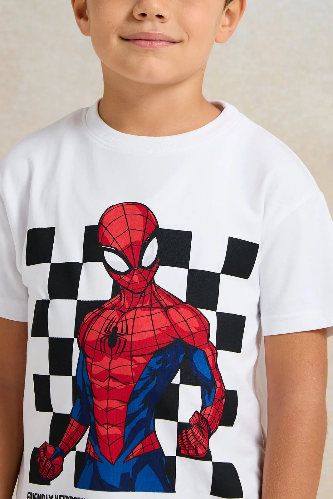 Boys White Printed Short sleeve T-shirt