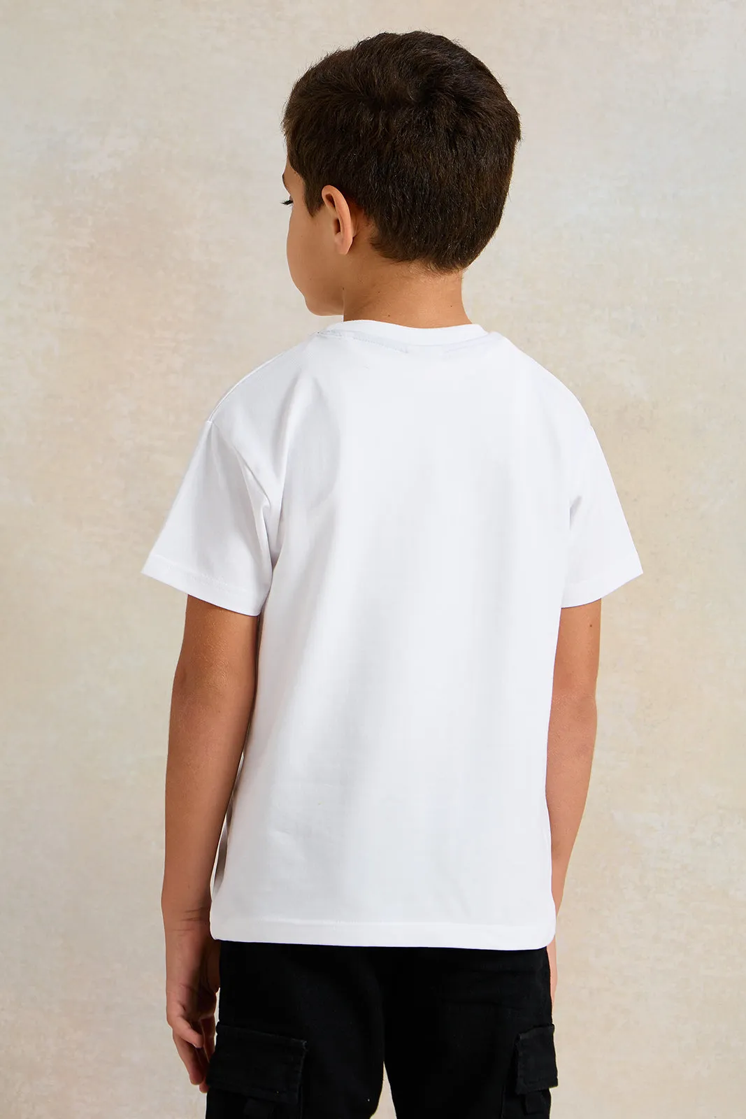 Boys White Printed Short sleeve T-shirt