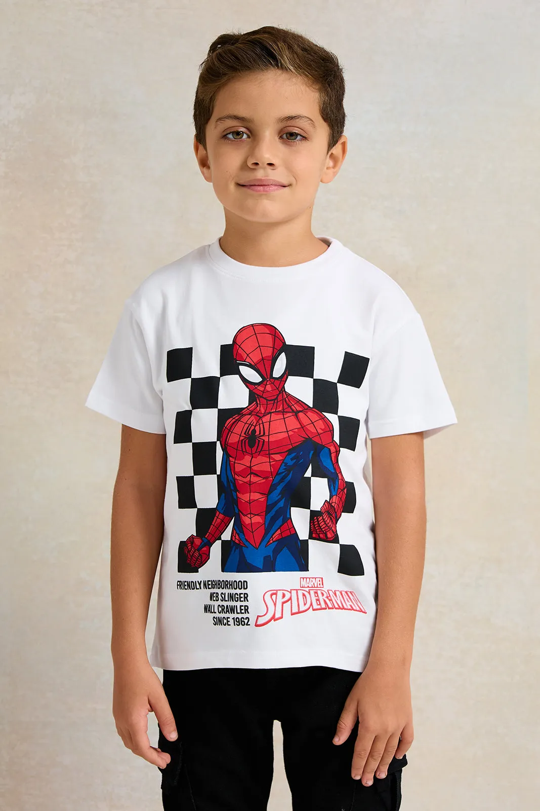 Boys White Printed Short sleeve T-shirt